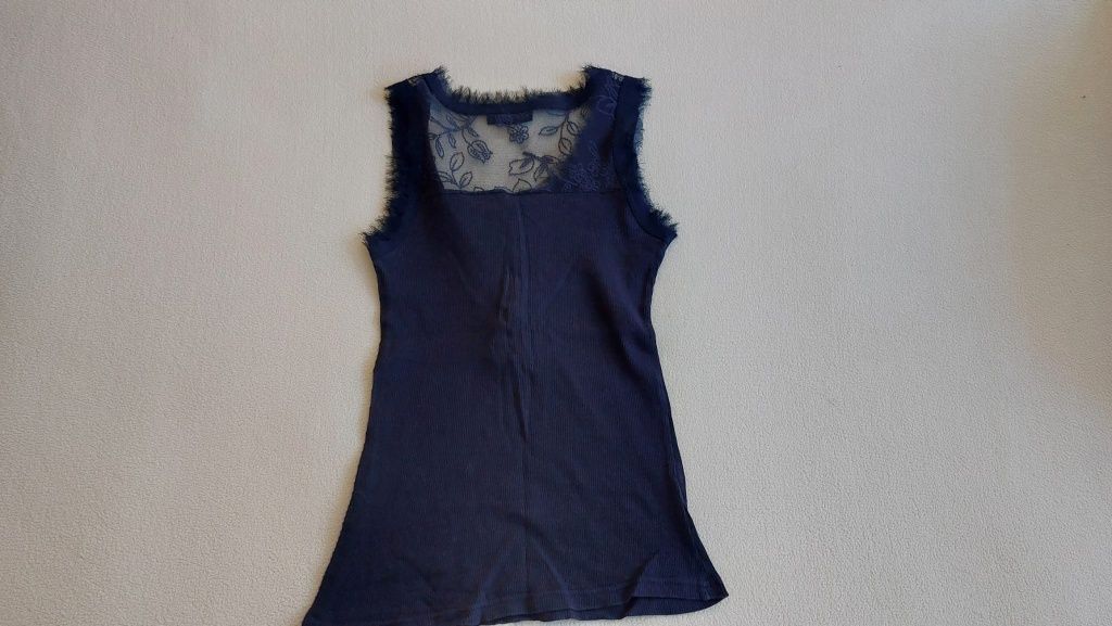 Top koszulka na ramiączkach prążkowana koronka Lindex 34 XS