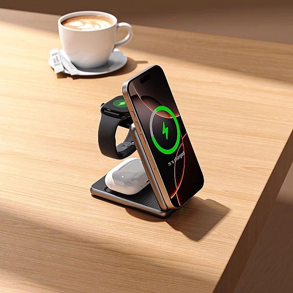 Tech-Protect Qi15W-A42/3In1 Magnetic Magsafe Wireless Charger Space Gr