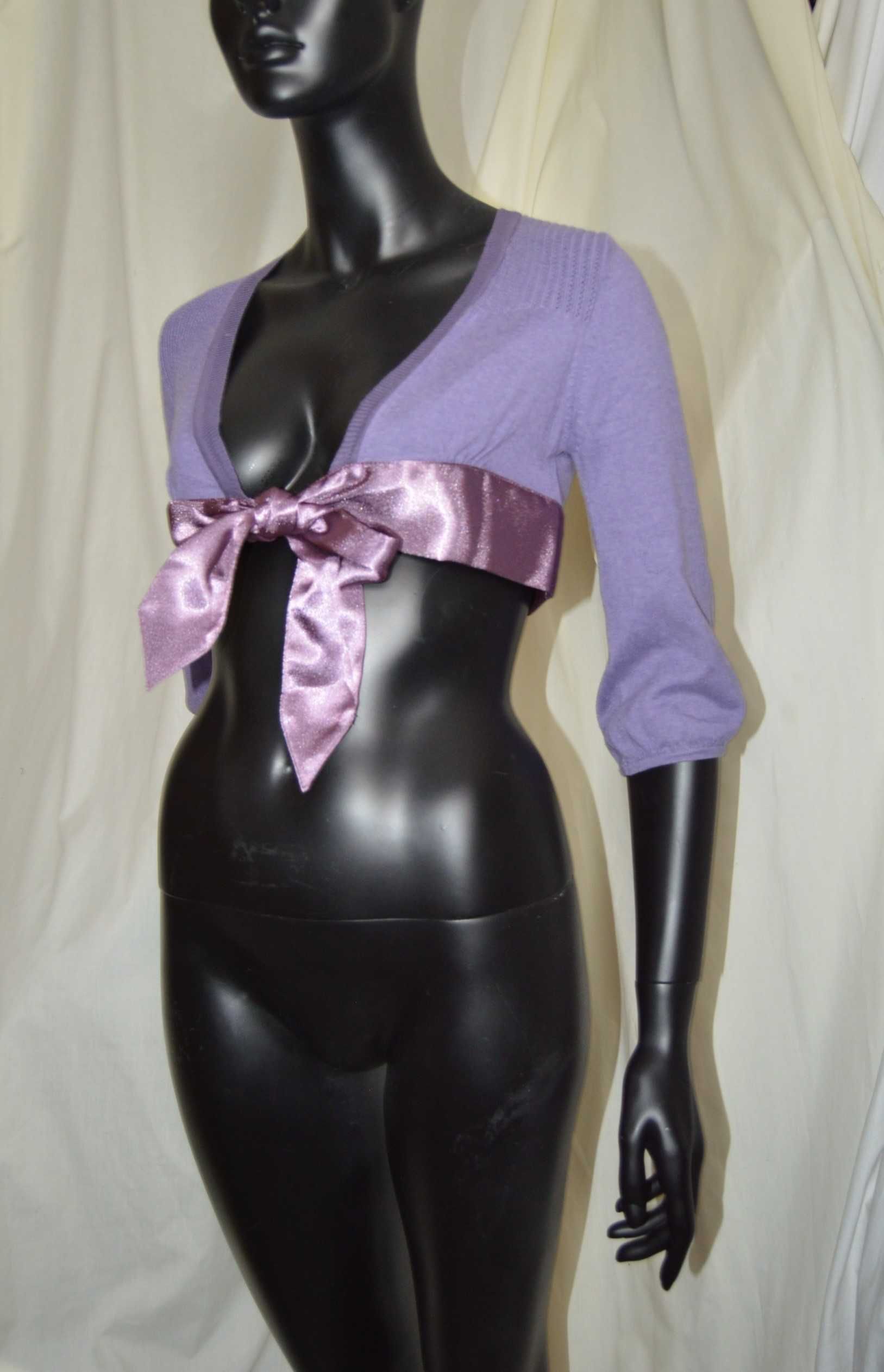 liliowy crop top wiązany xs lawendowy fioletowy lila satyna kokarda