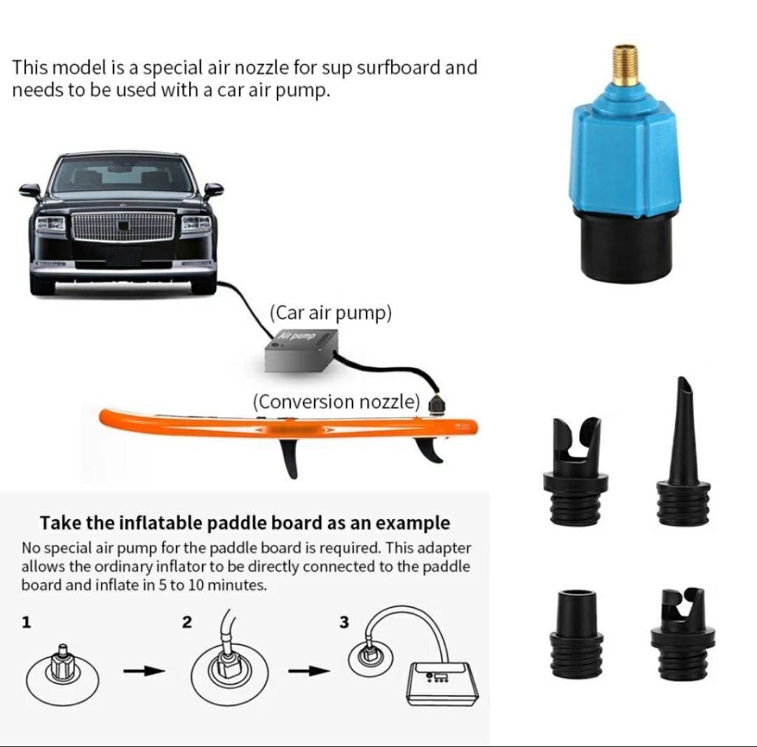 Válvula com 4 adaptadores para SUP Paddle, caiaque, canoa, barco, boia