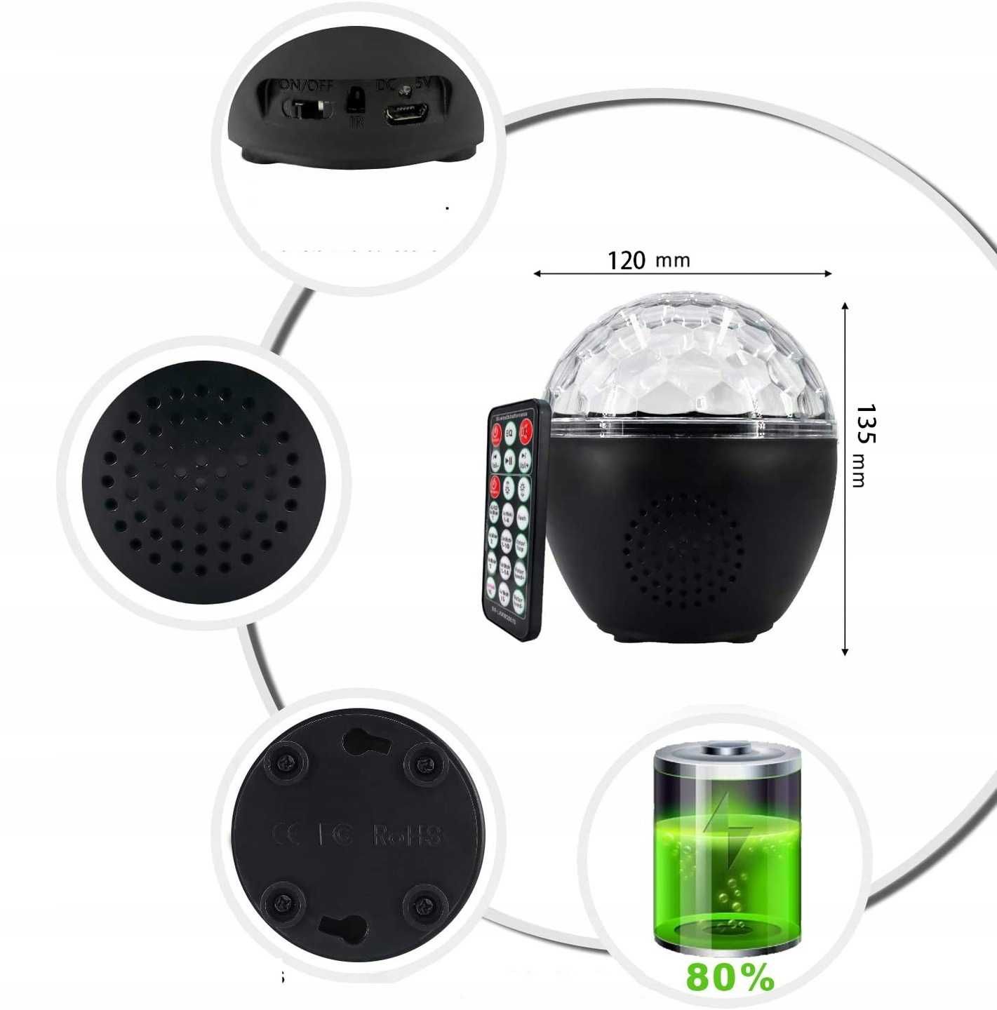Lampka led party imprezowa projektor DISCO głośnik bluetooth