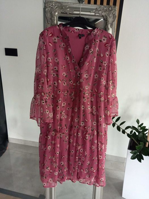 Sukienka Vero Moda XL jesienna z falbanami kwiaty elegancka na codzień