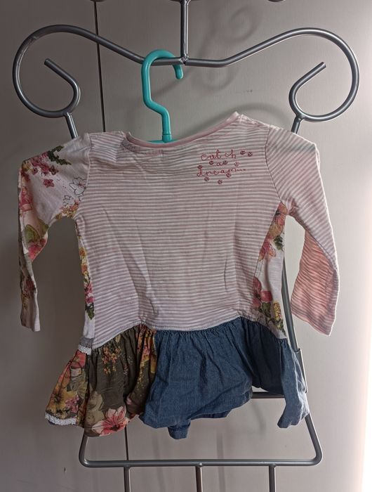 Vestido  flores, riscas e ganga Next