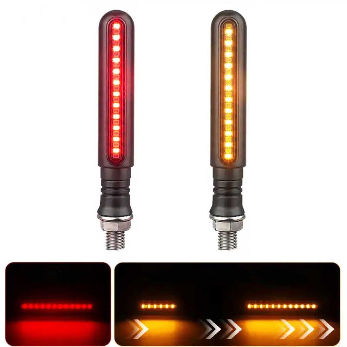 Conjunto piscas dinâmicos LED longos luz presença branca vermelha