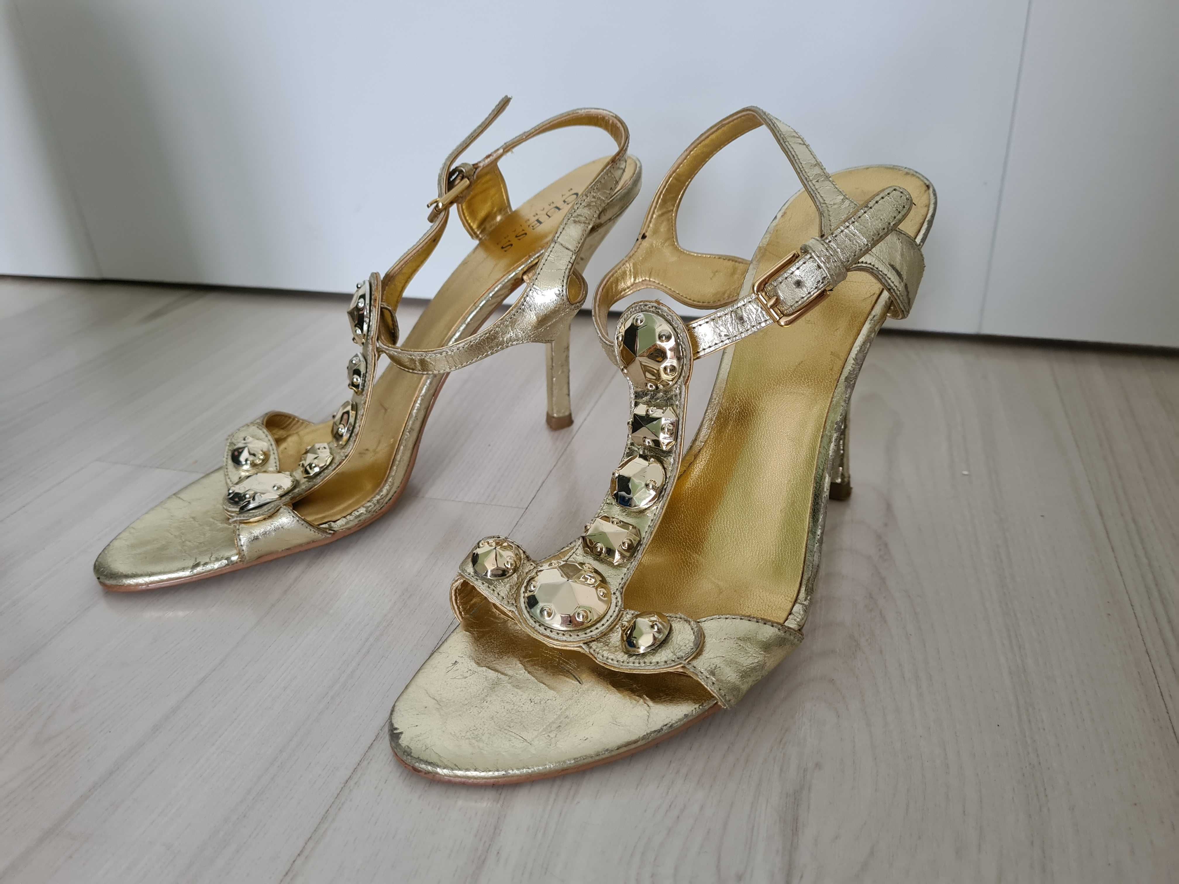 Buty wysokim obcasie szpilki 37 sandały 38 guess marciano złote wesele