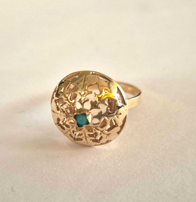 Stary złoty pierścionek * oryginalny WARMET PRL * TURKUS * złoto