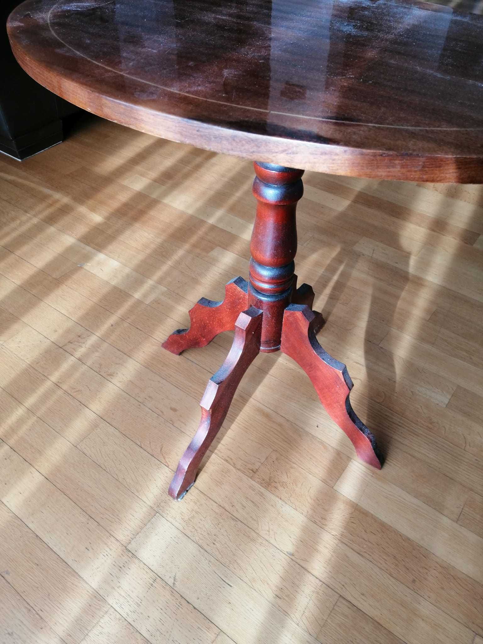 Stolik/ława owalna drewniana fornir, zdobione nogi kolor czereśnia