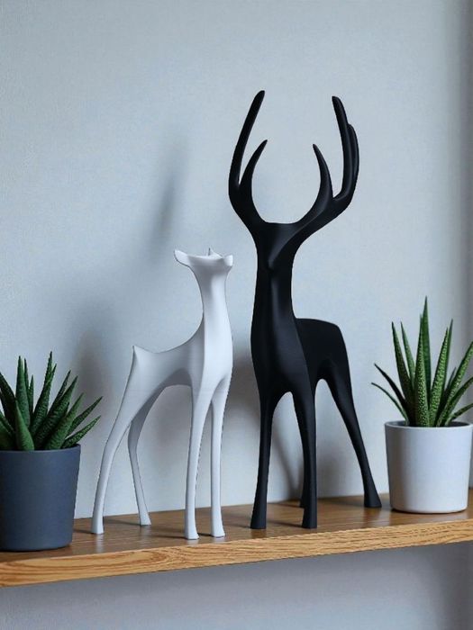 Zestaw Eleganckich Figurek Dekoracyjnych - Jeleń i Łania (2 szt.)