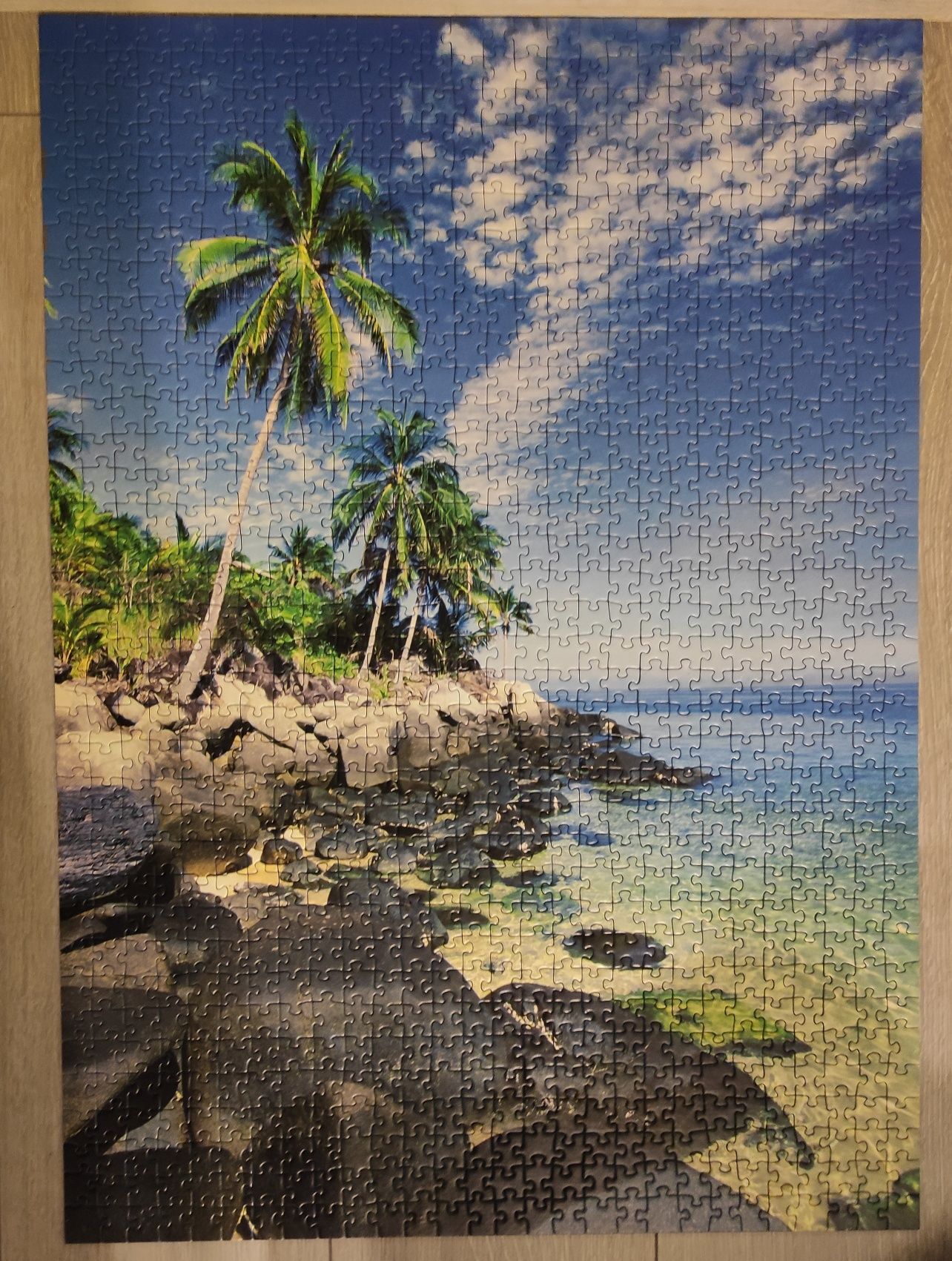 Puzzle 2 x 1000 Ravensburger plaża zachód słońca morze palma