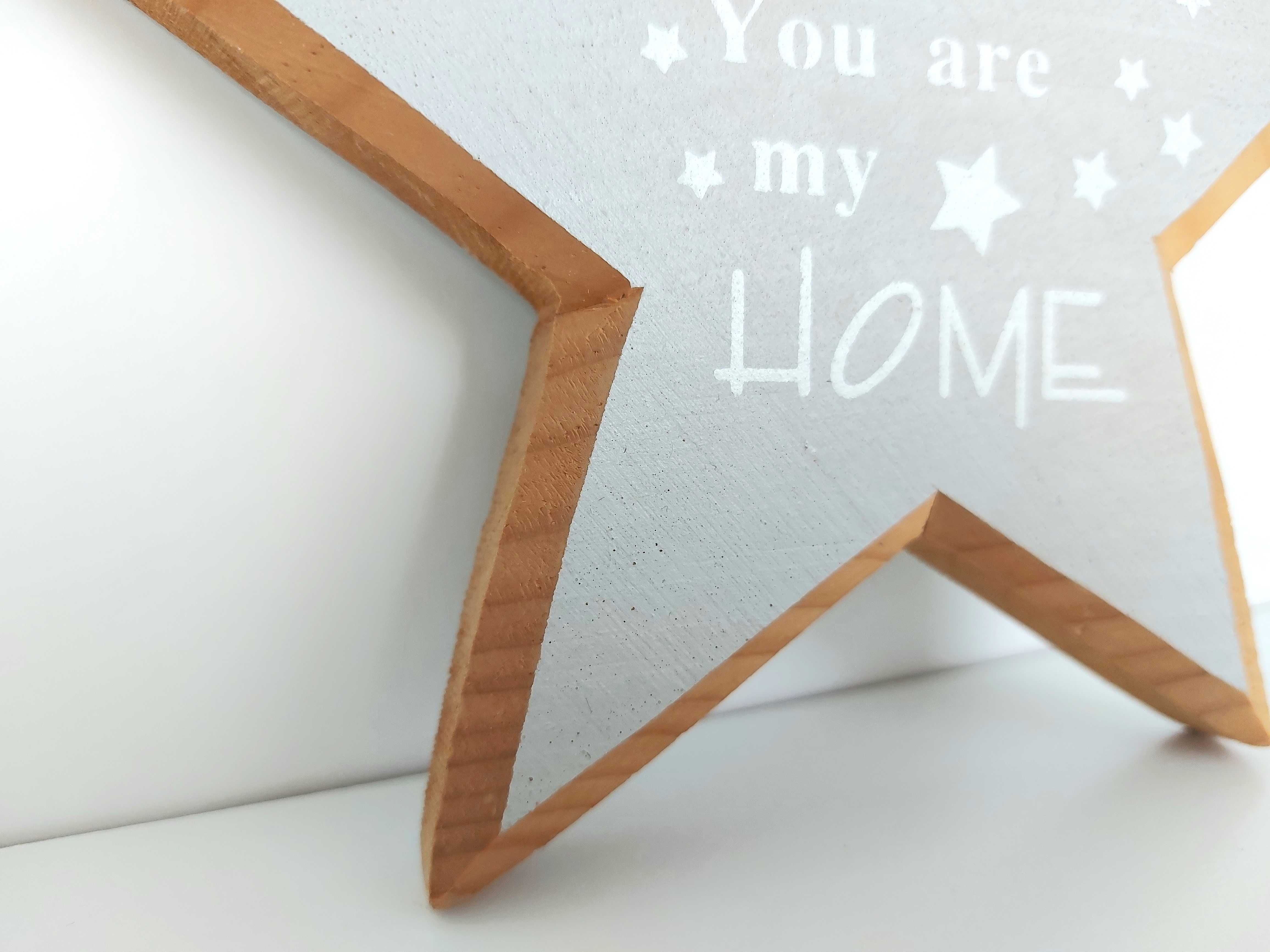 Gwiazdka z zawieszką drewniana dekoracja home boho scandi szara