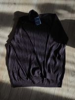 Sweter golfowy męski Dressmann 100% merino – rozmiar XL, BRĄZOWY