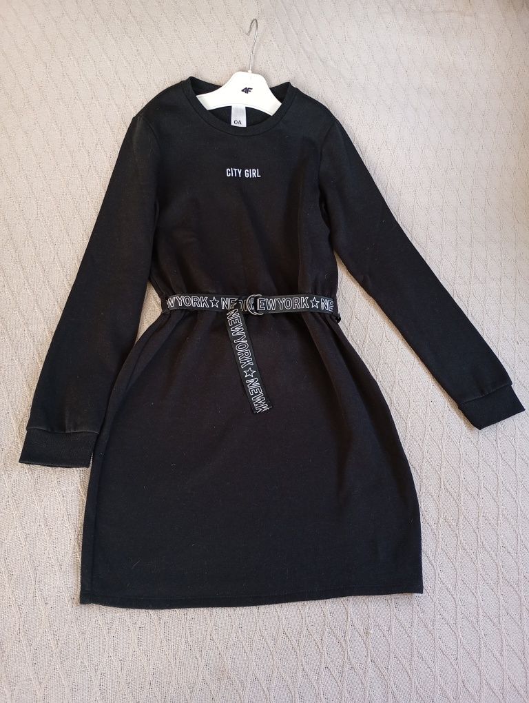 Czarna stylowa dresowa sukienka do szkoły r.170