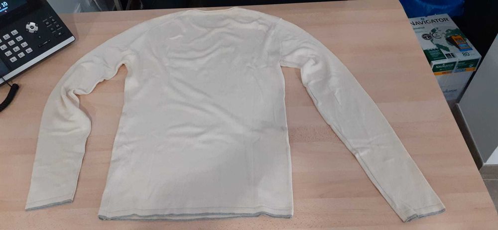 Camisola fina Slim Fit branca/bege- Massimo dutti