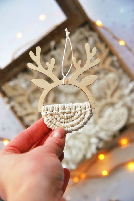 Makramowe ozdoby na choinkę - renifery | Zestaw ozdób