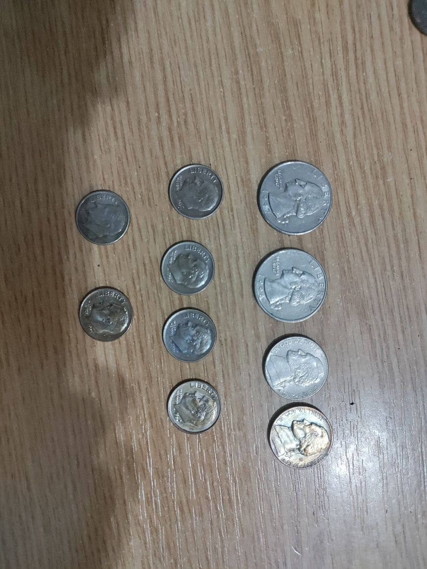 Монети переветні/quarter/one dime/5 cent/1 cent