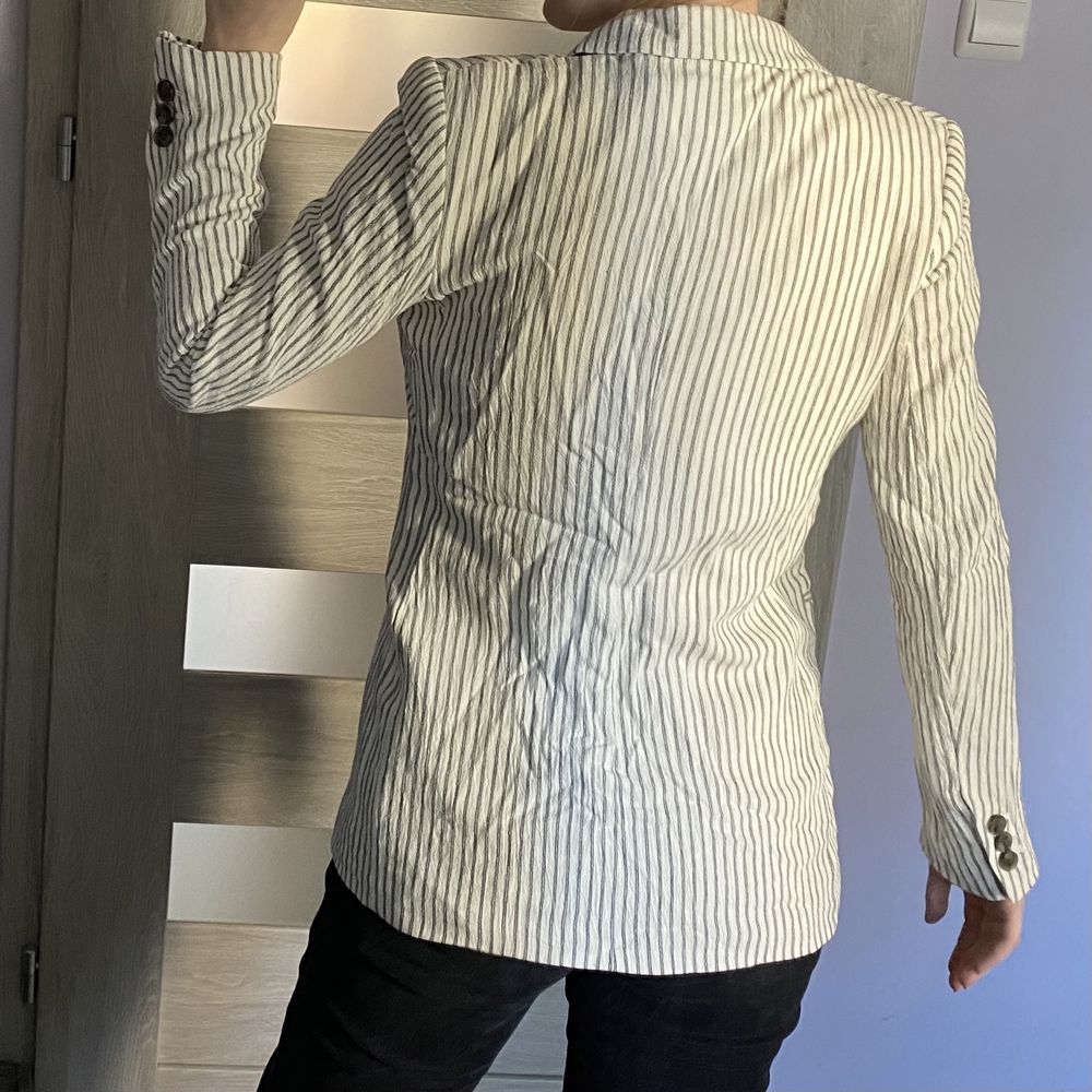 Marynarka XS/34 H&M biała w czarne paski jednorzędowa