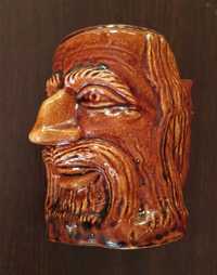 Kufel twarz mężczyzna broda wąsy starzec ceramika prl