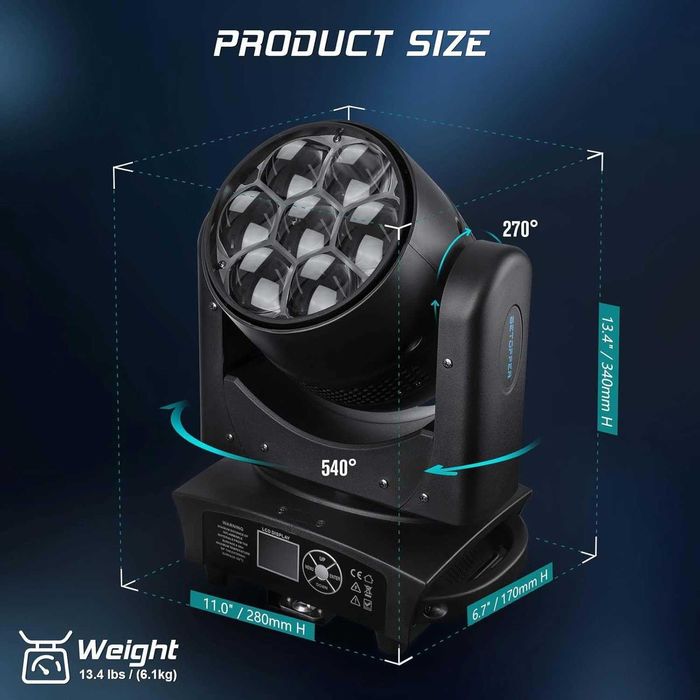 Lampy dyskotekowe 2 sztuki z ruchomą głowicą 7 x 40 W LED stroboskop