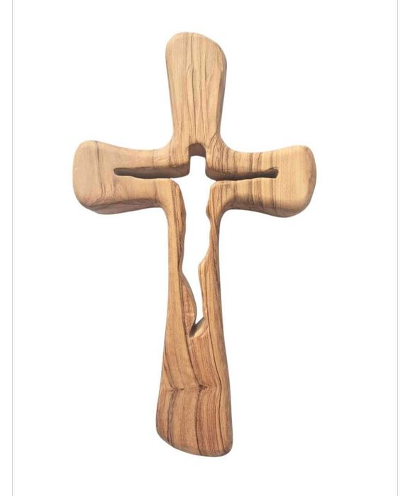 Krzyż z drewna oliwnego rękodzieło handmade 21 cm wysoki wiszący