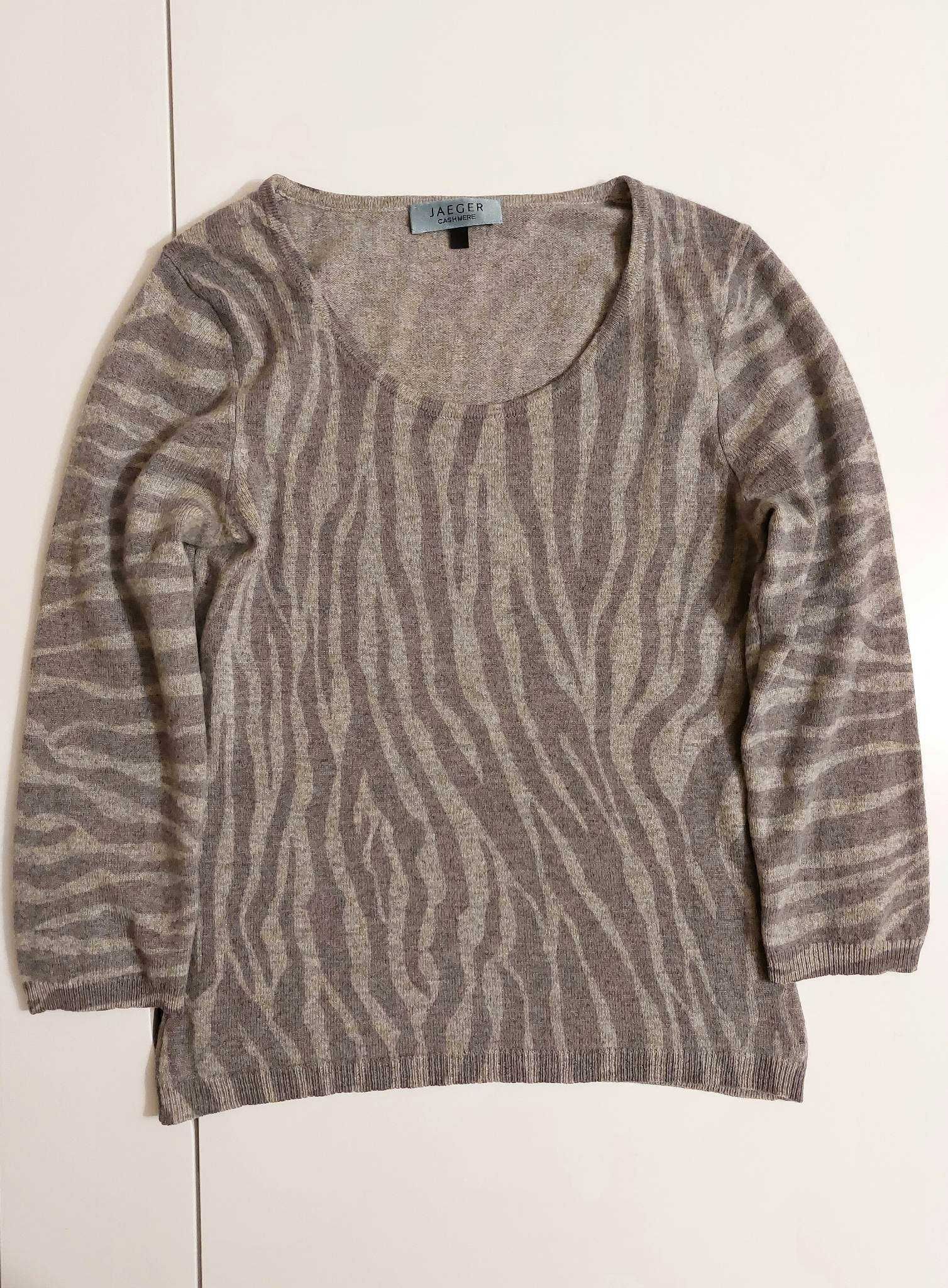 Szary kaszmirowy sweter w paski/zebra Jeager rozm. S