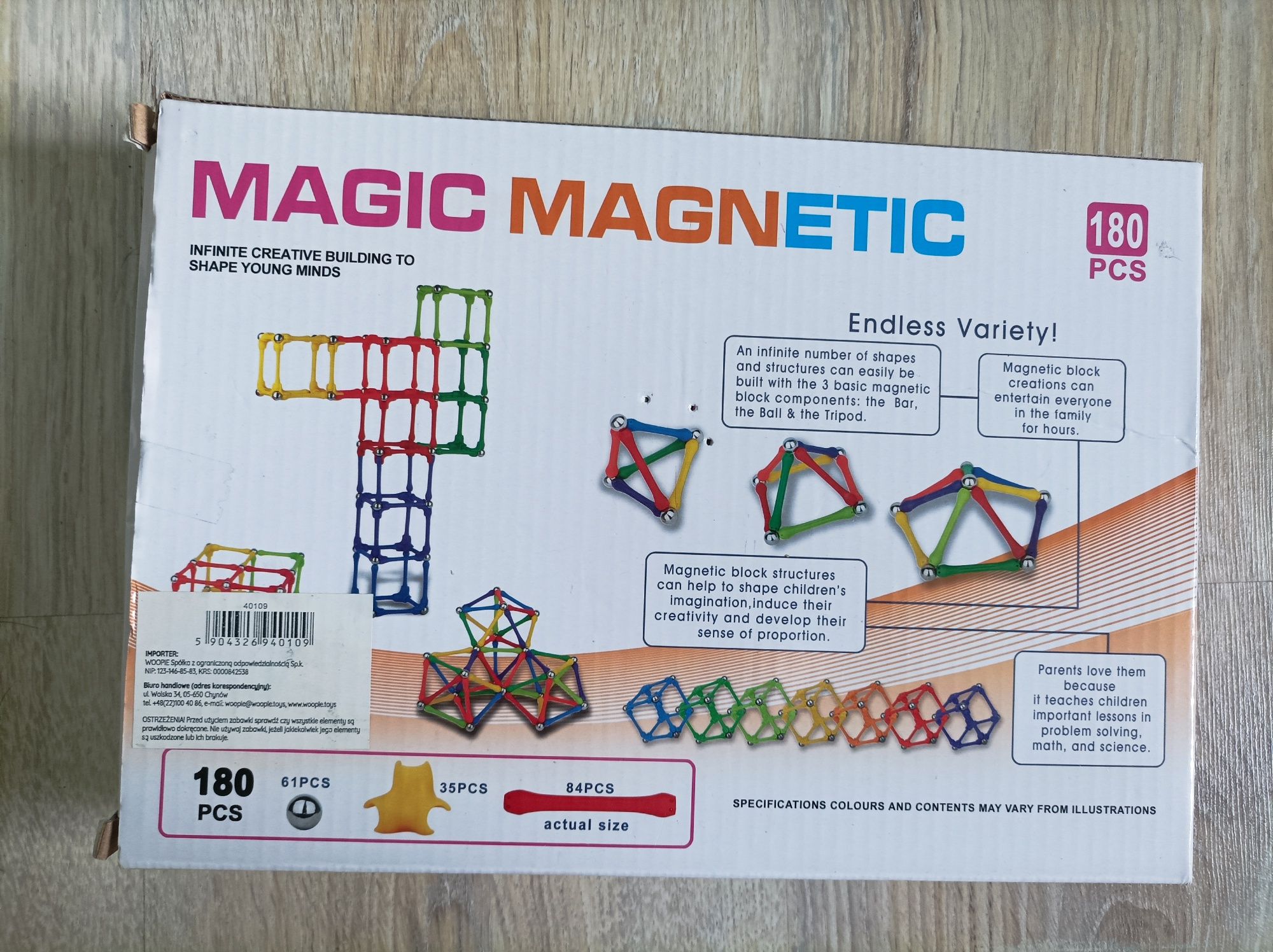 Klocki Magnetyczne Konstrukcyjne Układanka Kreatywna 180 el.