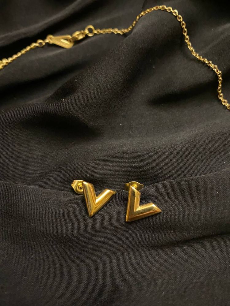 Брендовый набор цепочка серьги браслет Луи Виттон Louis Vuitton