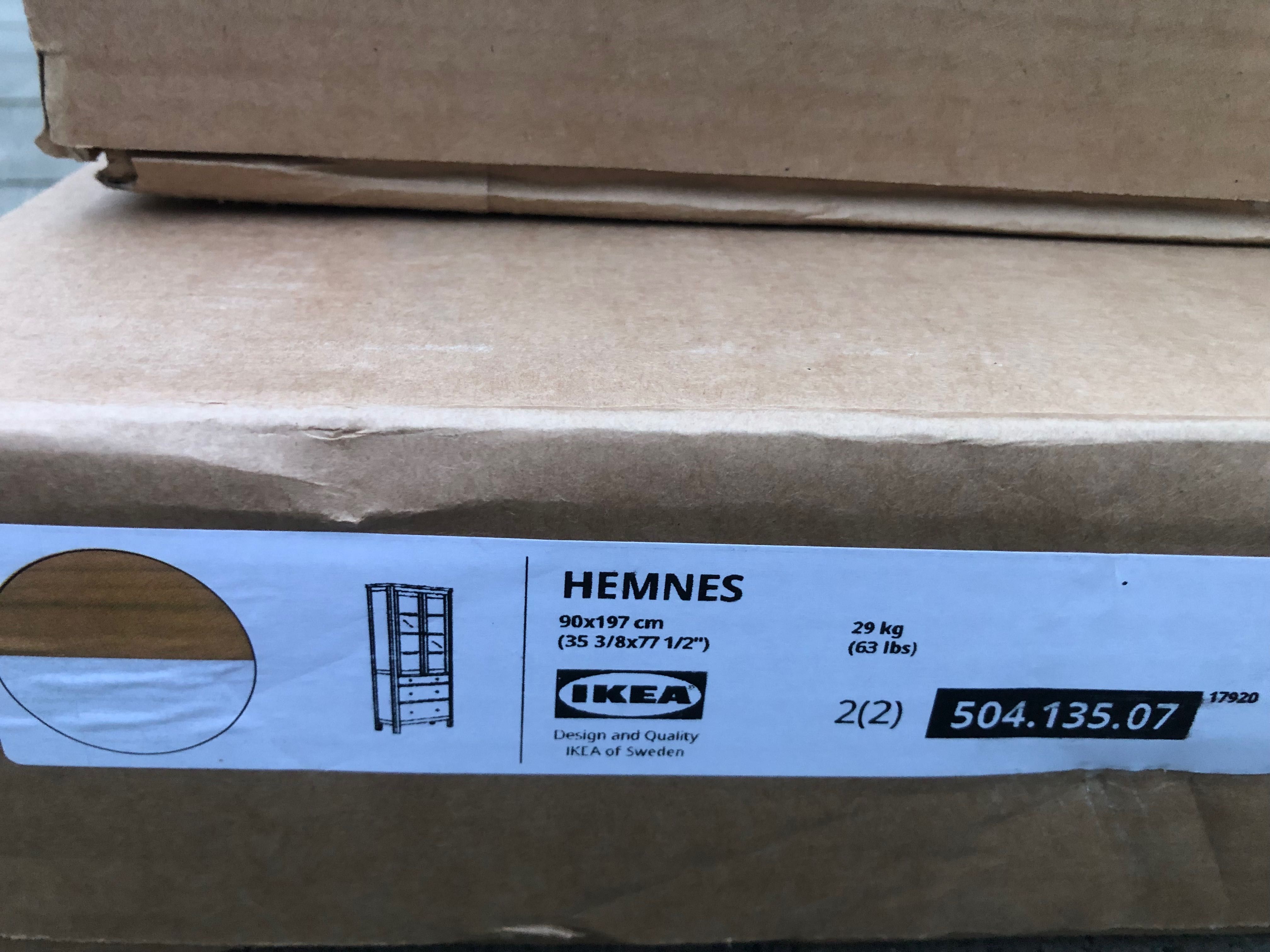 Ikea HEMNES Witryna 3 szuflady, biała bejca/jasnobrązowy, 90x197 cm