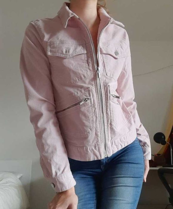 Kurtka różowa jeansowa dżinsowa S M pilotka zapinana cukierkowa pastel