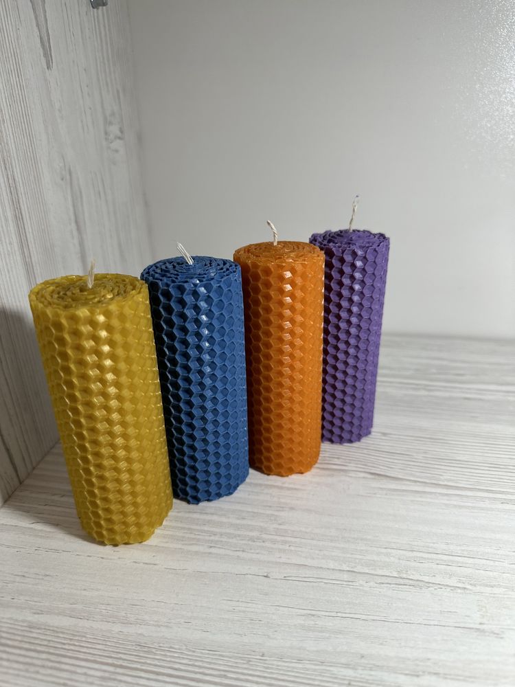 Свечки ручной работы цветные из вощины кольорові свічки 10см