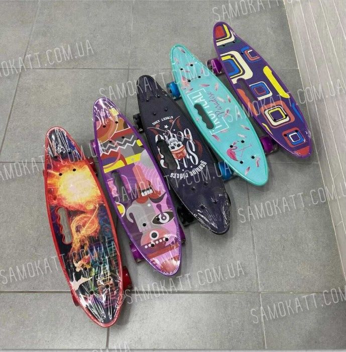 Скейт Penny Board  c ручкой и светящимися колесами Cool скейт фламинго