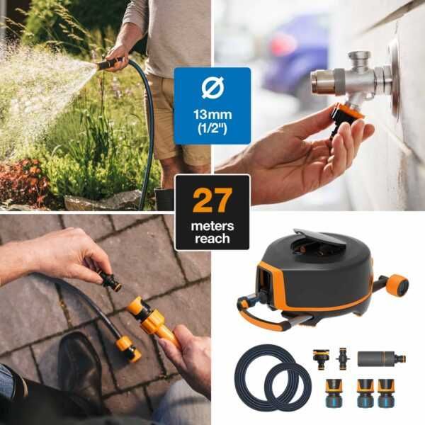 Automatyczny bęben z wężem z kółkami 27m XL, FISKARS, nowy, od ręki