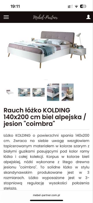 Łóżko rauch kolding 140x200cm plus materac janpol helio premium zestaw