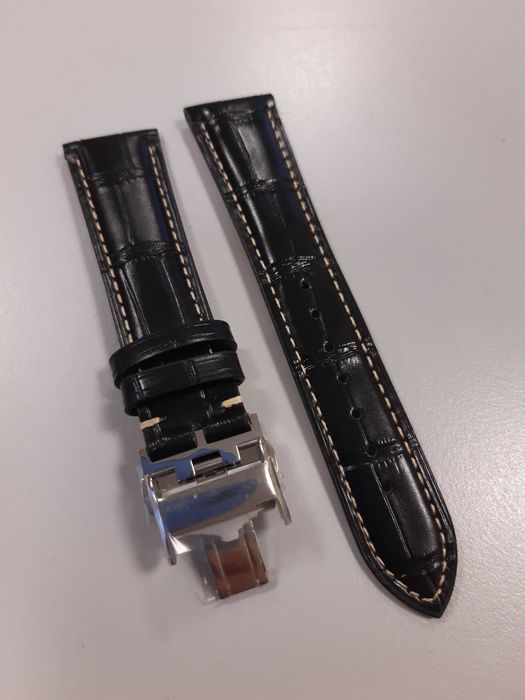 Pasek skórzany do zegarka 21mm Longines czarny z klamrą motylkową