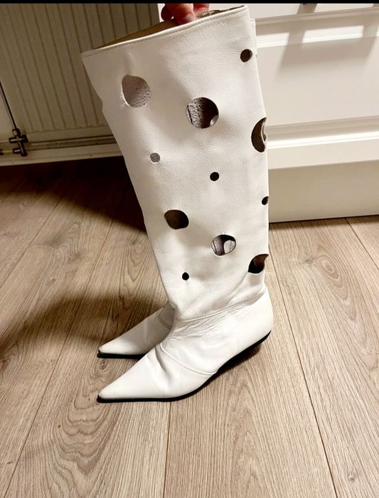 Skórzane botki skóra naturalna białe kozaki