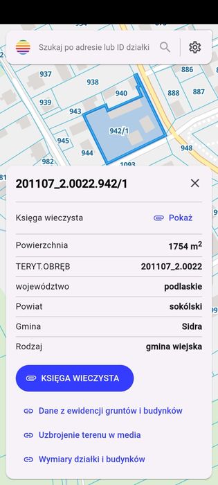 Dzialka w centrum Sidra pow. sokólski
