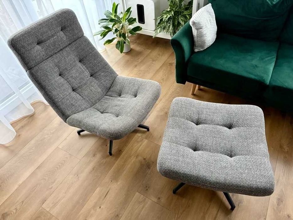 HAVBERG (IKEA) – fotel z podnóżkiem, szary, stan bdb, odbiór osobisty