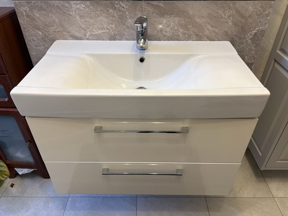 Szafka wisząca z 2 szufladami i umywalka 88x48x62cm kolor biały 80-90