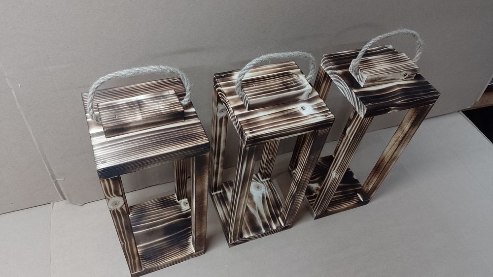 Lampion 3szt lampiony z drewna KOMPLET 36cm lampa loft latarnia