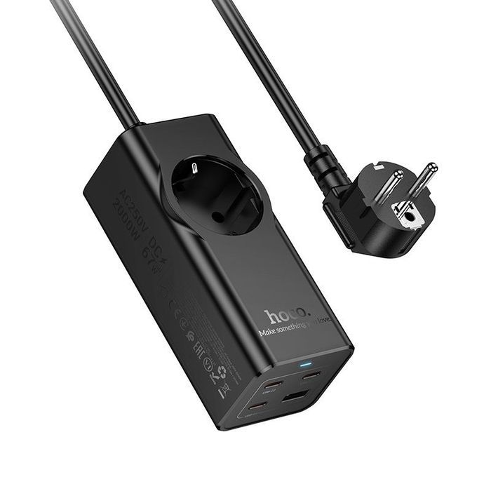 Hoco Ładowarka Przedłużacz 2 m 1 gniazdo + 3 x USB C QC3.0 67W