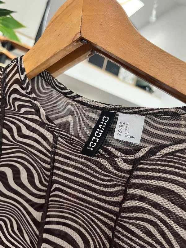 H&M crop top zebra y2k bluzka koszulka siatka s 36 siateczkowy