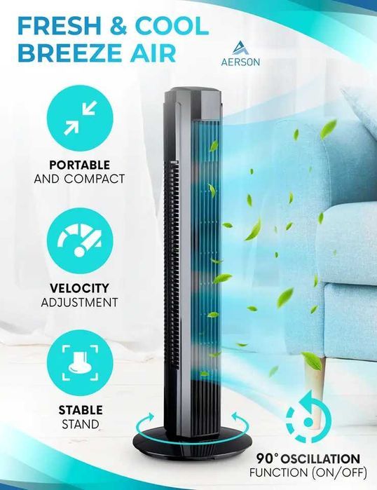 Ventilador de torre AERSON® 80 cm con mando a distancia ventilador ve