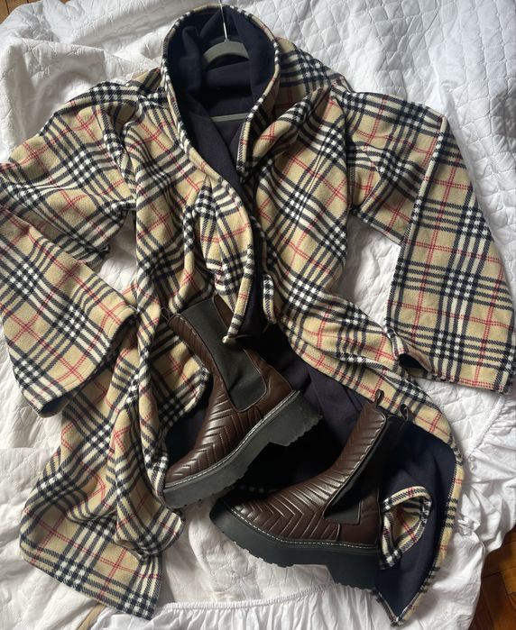 Burberry  флісовий кардиган жіночий в клітку  накидка пончо
