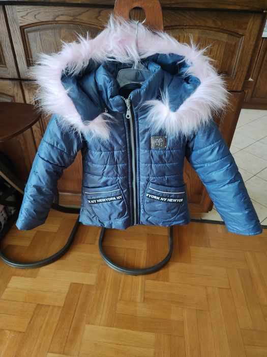 Kurtka zimowa granatowa z różowym kotkiem