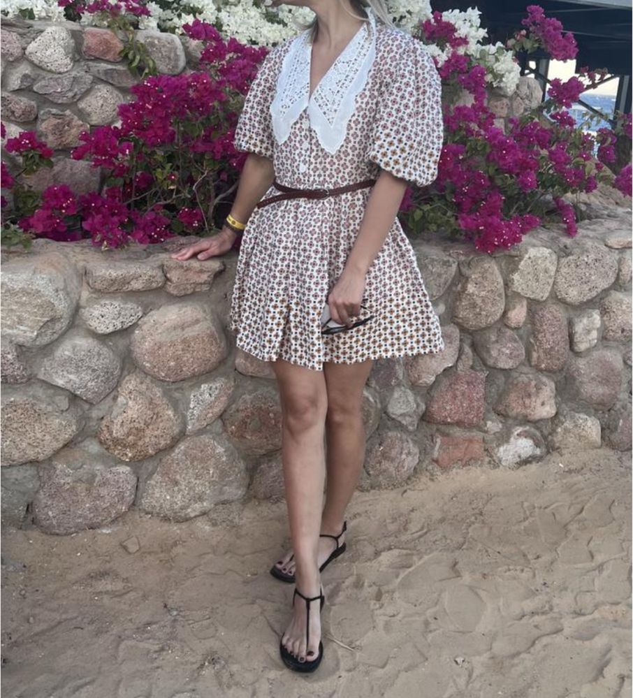 Льняна сукня maje printed dress with embroidered collar