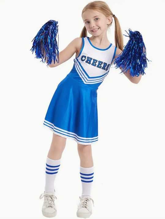 152 Strój cheerleaderki CHEERLEADERKA Cheers kostium sukienka pompony