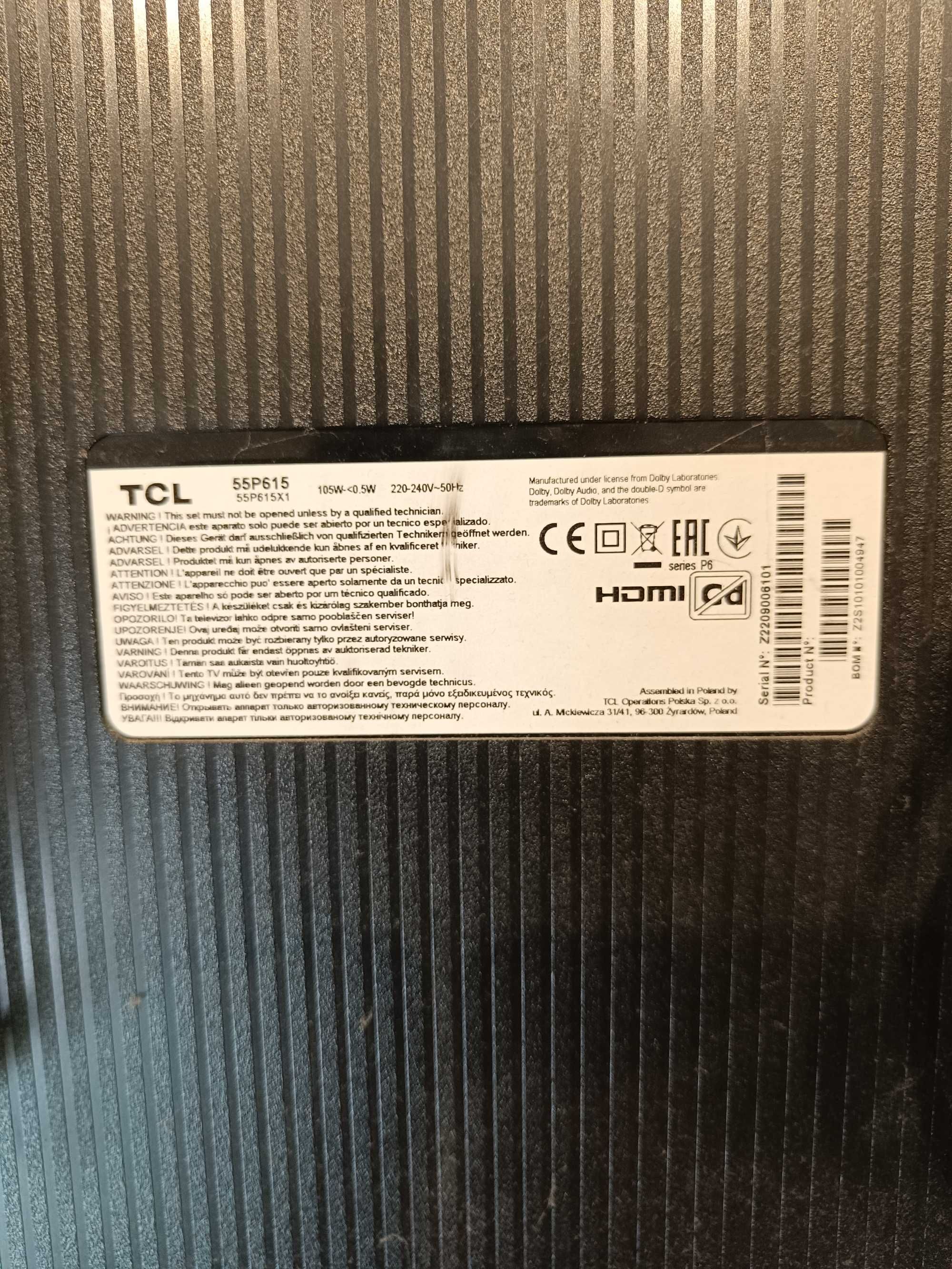 Telewizor TCL 55 cali uszkodzony