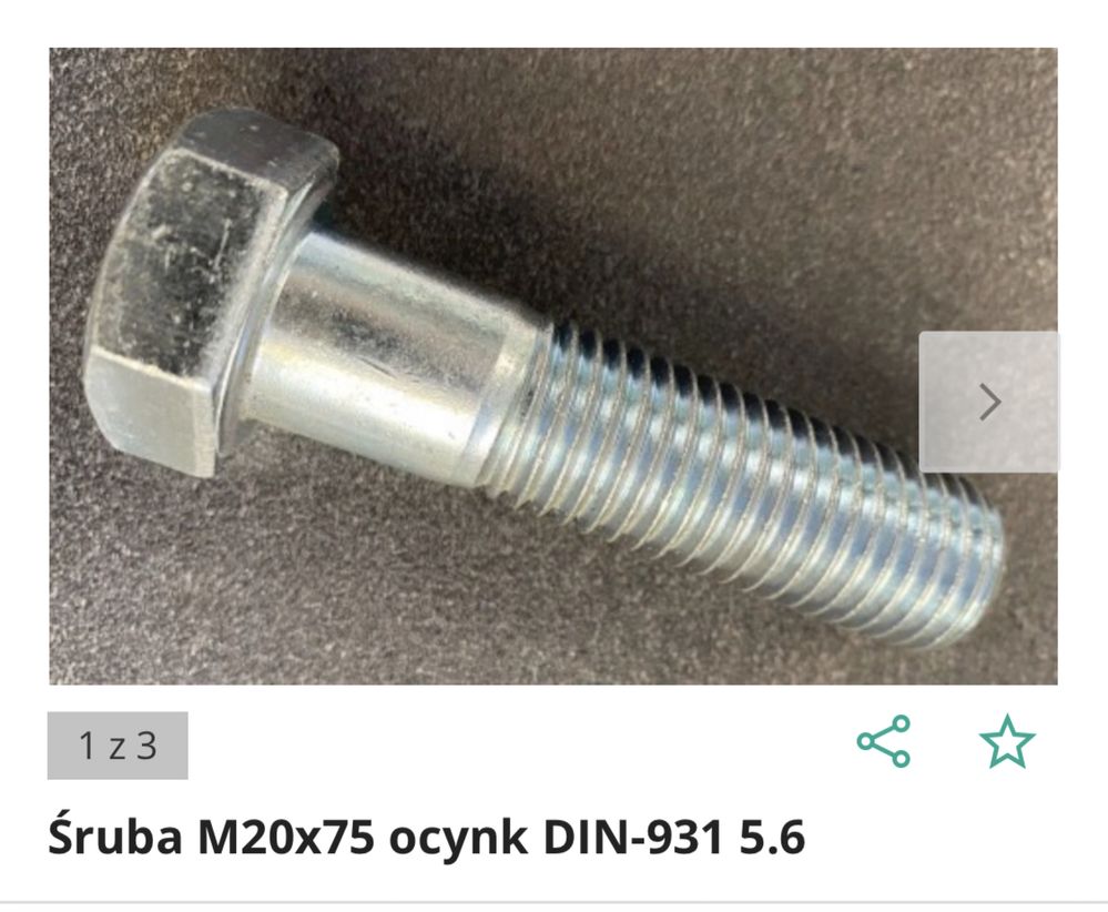 Śruba M20x75  5.6 ocynk F-Vat 23%