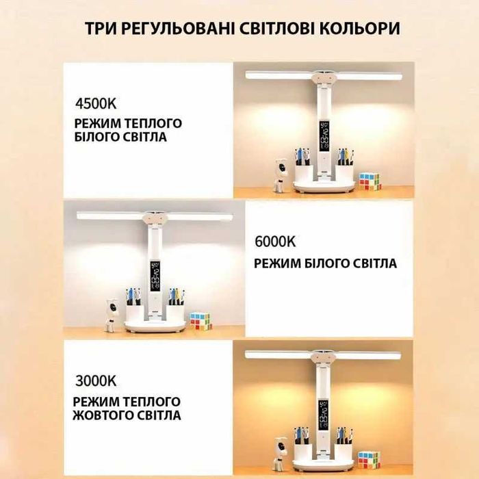 Настільна світлодіодна лампа з підставкою для телефона та органайзером
