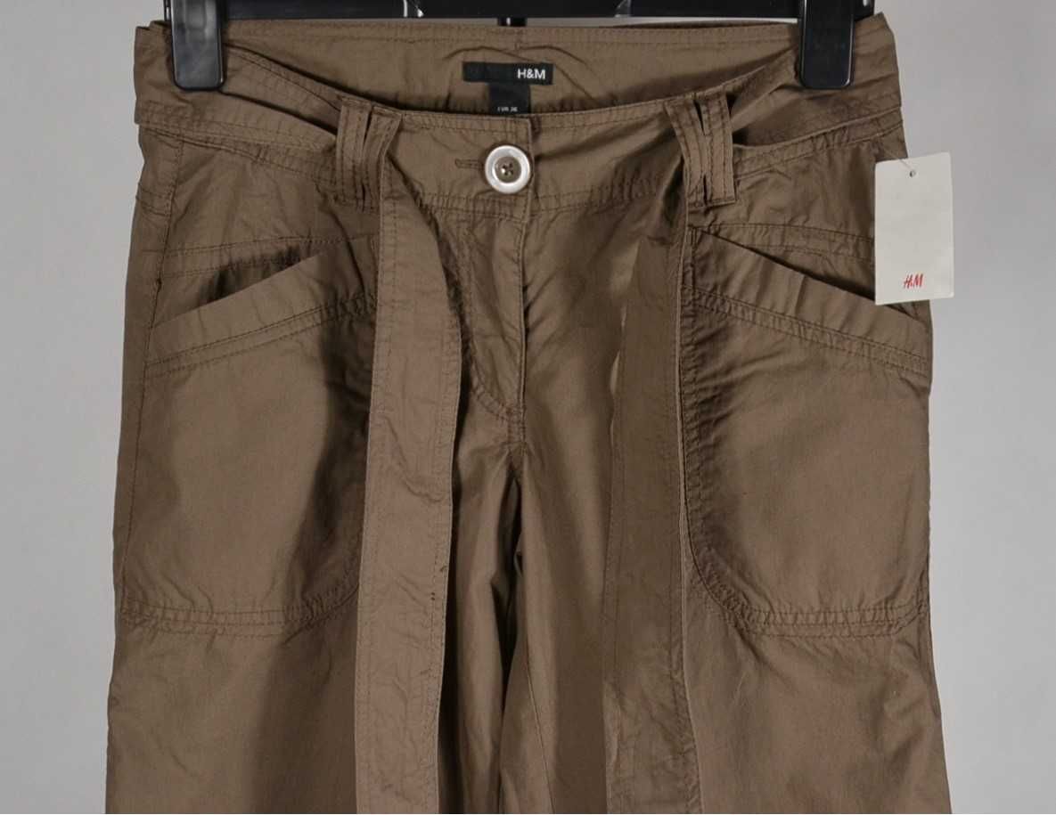 H&M Nowe Spodnie Damskie Rybaczki 36 Pasek Oryginalne Bojówki Bawełna