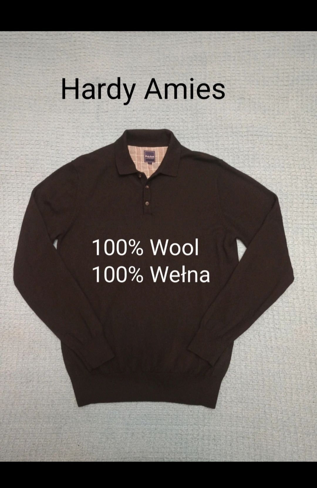 Sweter męski czarny wełniany  Hardy Amies L  Wool elegancki kołnierz